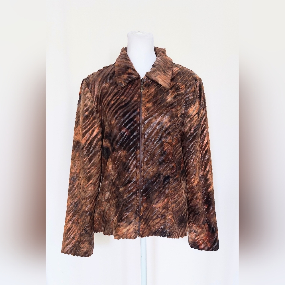 Nino Wong California Full Zip Faux Fur Jacket Brown Womens Medium
